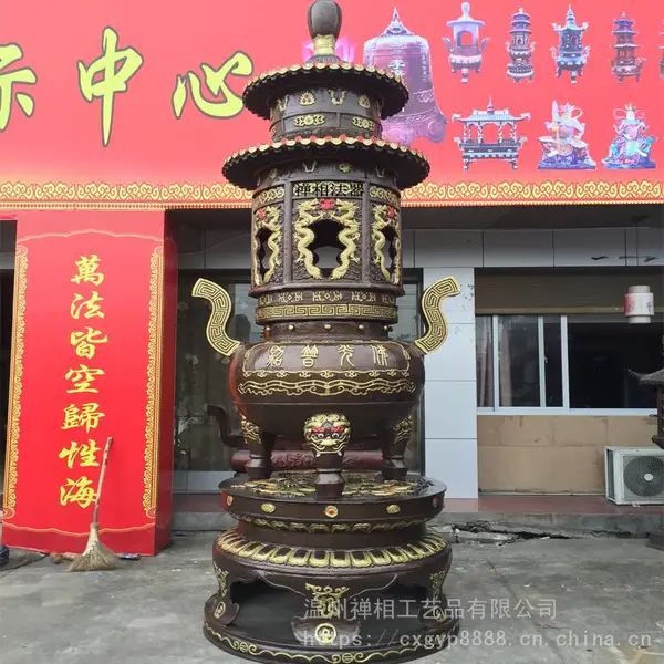 寺庙大殿前摆放两层仿古宝鼎到那里买 寺院黄铜宝鼎多少钱