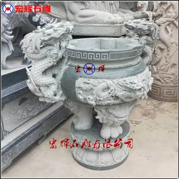 承接台灣寺廟石雕天公爐直徑2.2尺青鬥石香爐出口包運輸