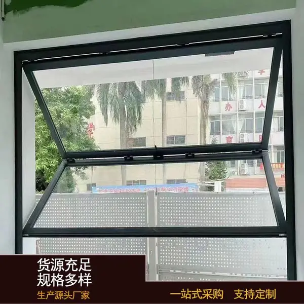 美食街上下折叠窗 金房顶铝合金55系列上翻窗
