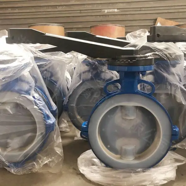 D71F46衬氟对夹式蝶阀 衬四氟不锈钢手动阀门