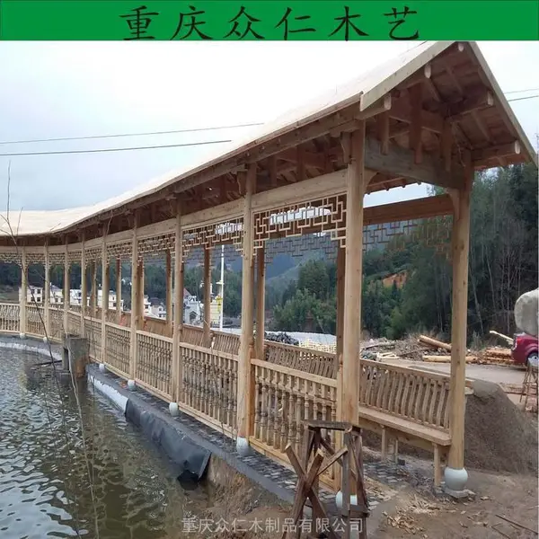 眉山景区景观长廊 芬兰木现代长廊 传统木结构长廊施工安装 众仁木艺