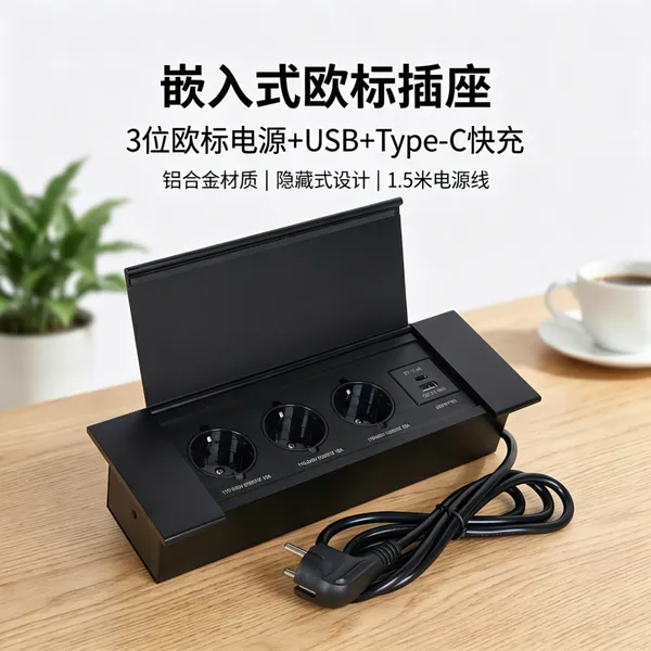 嵌盖式欧标桌面插座USB Type-C充电电源插座外贸跨境