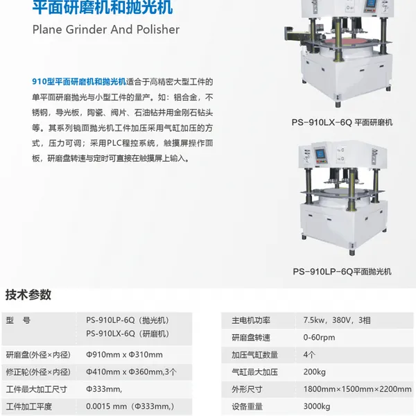 平面研磨机非标定制-用于高精密大型工作的单平面研磨与小型工件的量产