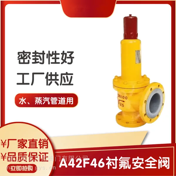 A42F46封闭式衬氟安全阀，耐腐蚀抗酸碱安全阀南高供应
