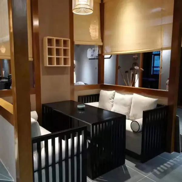 供应成都批发茶楼会所实木家具厂家,大厅卡座包间沙发实木按摩床报价是多少