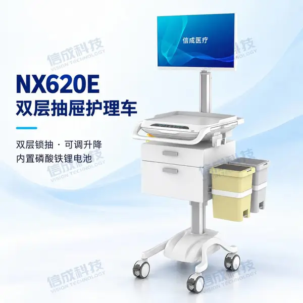 信成医疗NX620E双层抽屉护理车 可升降电脑查房车 现货可定制