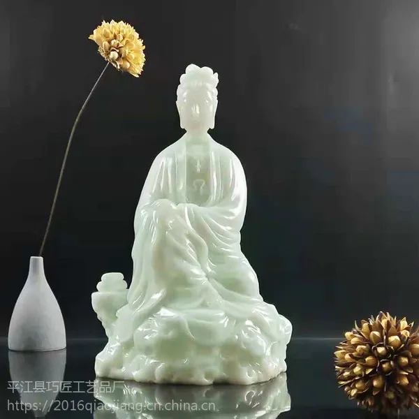 仿玉观音佛像摆件家居客厅转角摆件