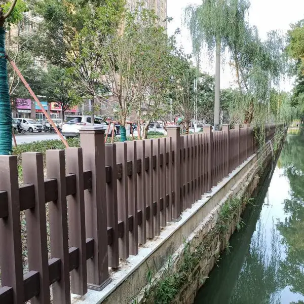 pe木塑栏杆栅栏 河道景区地板围栏环保木塑地板护栏围栏多色可选