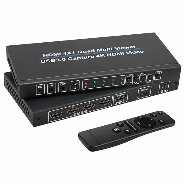 4K HDMI 4x1画面分割器+USB3.0视频采集一体机多机位双路直播