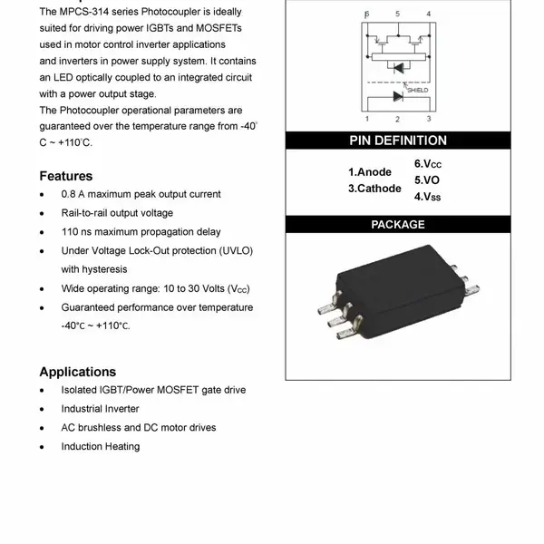 MPCS-314 喆光照明 0.8A栅极驱动器照片耦合器 科瑞芯供应MPCS-314P-T1V
