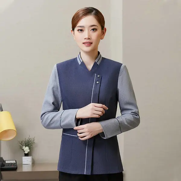 桃心领加边长袖保洁服 秋冬物业酒店制服客房服务商场保洁服装