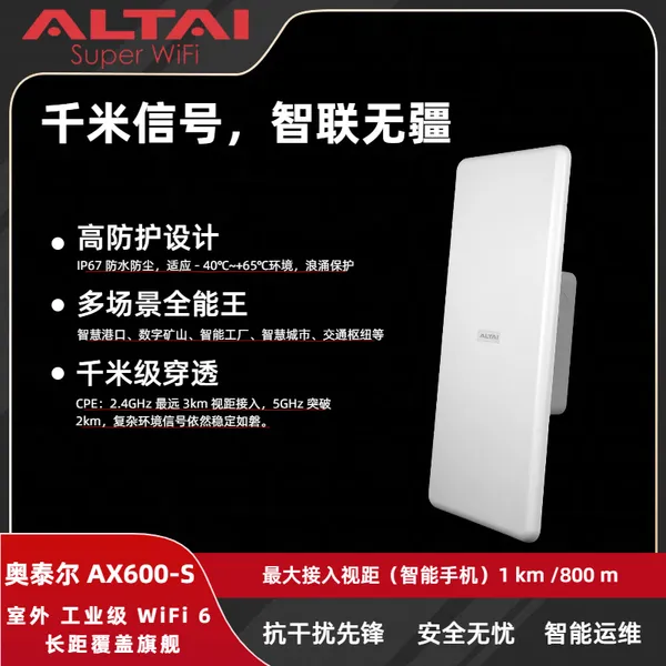 奥泰尔AX600-S室外WiFi 6接入点AP/CPE 工业级高性能无线覆盖解决方案