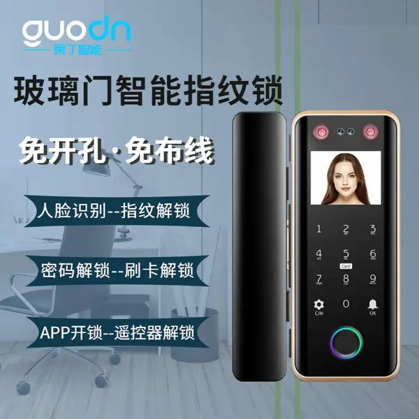 人脸识别玻璃门指纹锁办公室防盗门密码锁免打孔智能锁 GD-169