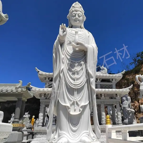 石雕观音 汉白玉滴水观音菩萨雕塑3米高 石观音雕刻定制