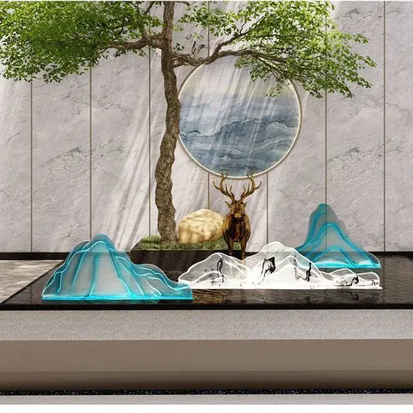 透明琉璃假山景观装饰,大件琉璃雕塑工艺品,透明树脂铂金雕塑,琉璃艺术假山定制