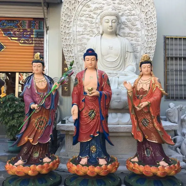 温州树脂雕塑佛像厂家 雕塑西方三圣佛像 玻璃钢雕塑厂家