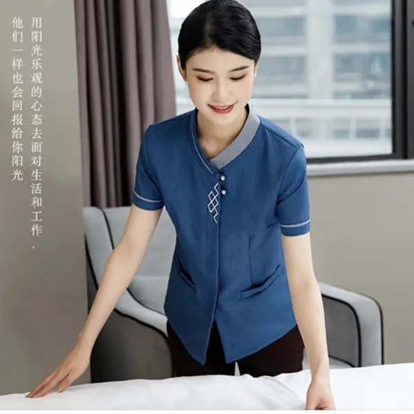 山东聊城酒店宾馆保洁服_菏泽物业保洁员工作服定做厂家 伟红服饰