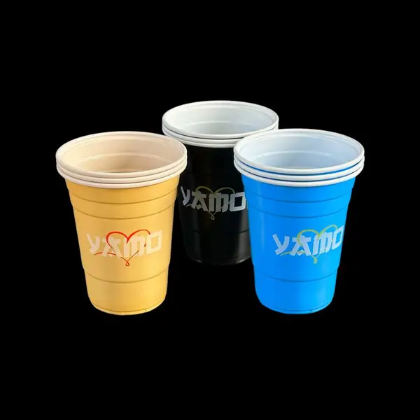 鑫邦定制18oz双色游戏杯 酒吧派对杯 外贸出口PP塑料杯可印刷配盖