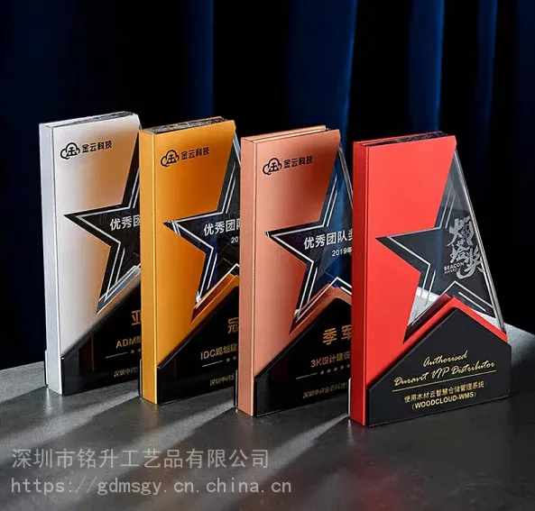 新品水晶奖杯 五年十年员工奖杯 卓越团队奖杯 公司荣誉奖杯定做 铝片水晶搭配奖杯