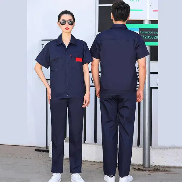 夏季电力矿工电焊涤棉四合扣小拉链短袖工作服劳保服定做S28