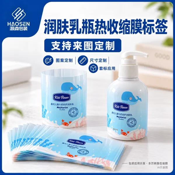洗护润肤乳瓶PVC/PET收缩膜标签 瓶身彩印热缩膜定制