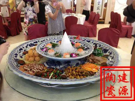 定做酒店海鲜大餐盘 景德镇分格大拼盘图片 建源陶瓷大盘厂家