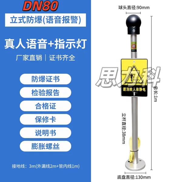 DN80声光语音报警防静电触摸式防爆人体静电释放器报警器报警仪
