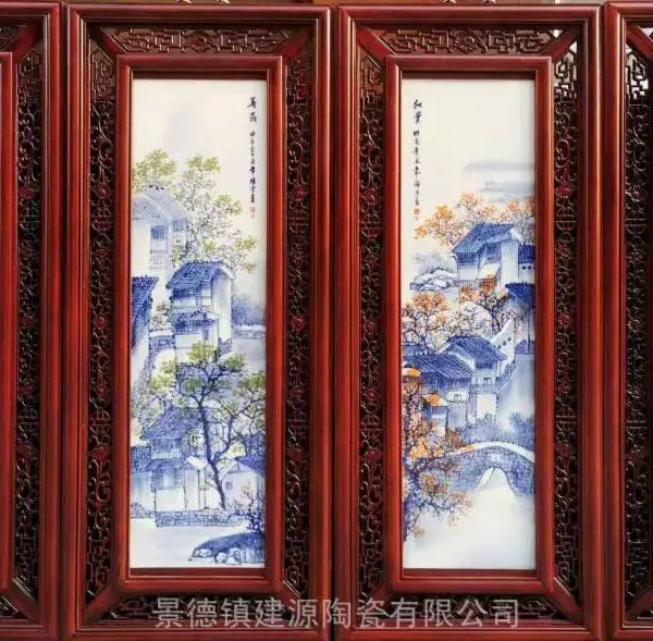 款四条屏瓷板画 办公室酒店装饰壁画 清新陶瓷工艺挂画