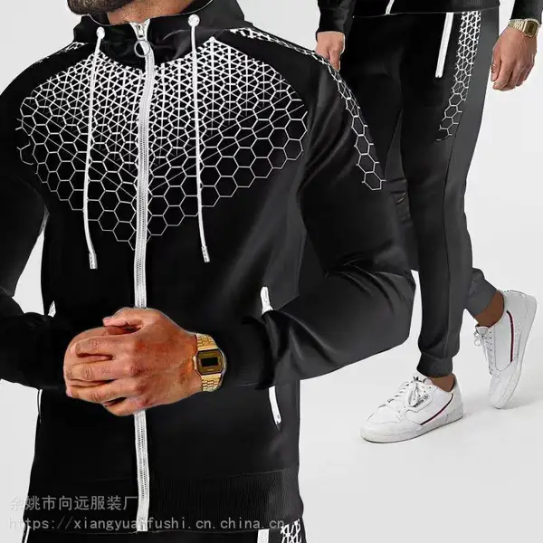 新款外贸货源厂家直供欧美运动服亚马逊休闲长裤连帽男士外套套装