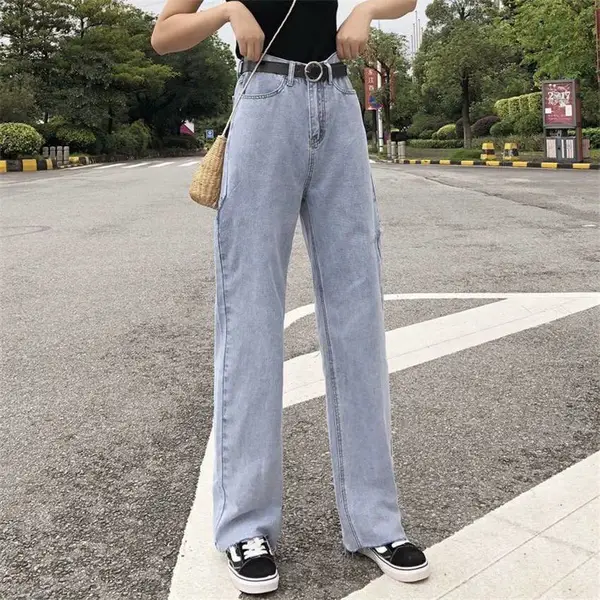 福建宁德高腰潮流女装九分裤临沂一元批发市场大全阔腿洗水牛仔裤女热
