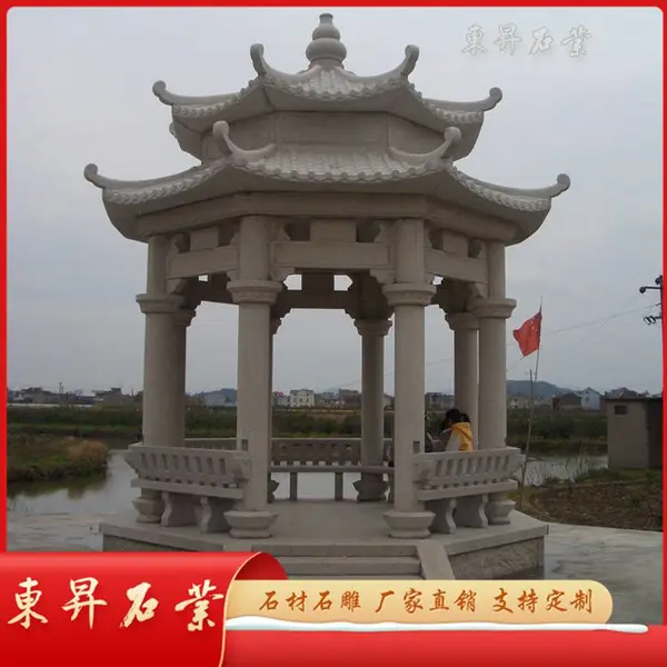 花岗岩石雕凉亭 单层石亭子加工 仿古建筑雕塑摆件