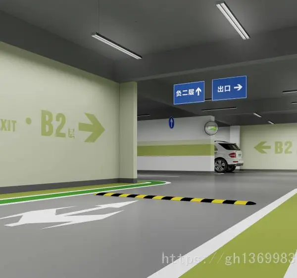 地下车库效果图设计 车库墙面漆效果 车库3DMAX效果图制作