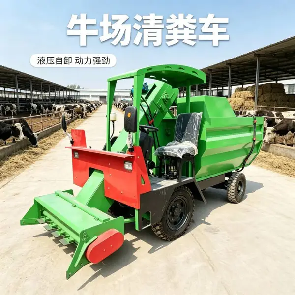 三轮两方起粪车 四驱牛粪铲粪装车机 自动翻斗粪尿清理车