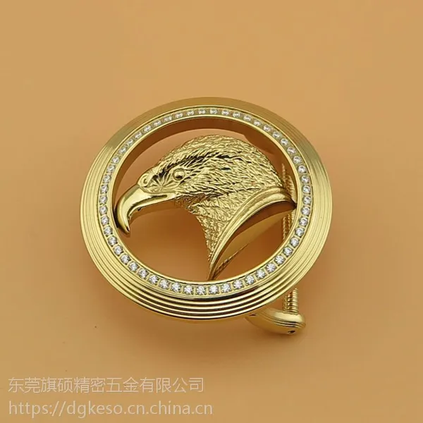 3D鹰头镶钻腰带扣 不锈钢包金皮带头加工定制厂家