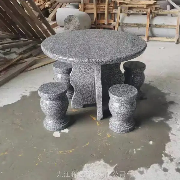 南昌芝麻白石桌凳子厂家 家用圆形石桌椅整套批发