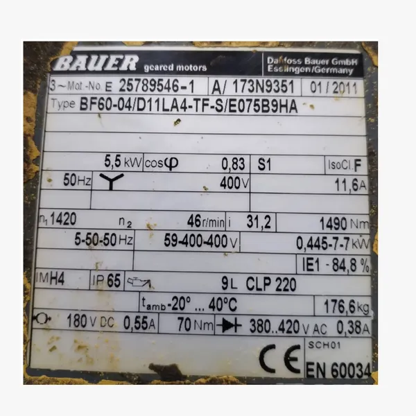 保尔BAUER减速电机BF60-04/DPE11LB4C-TF-S/ES070A9HA