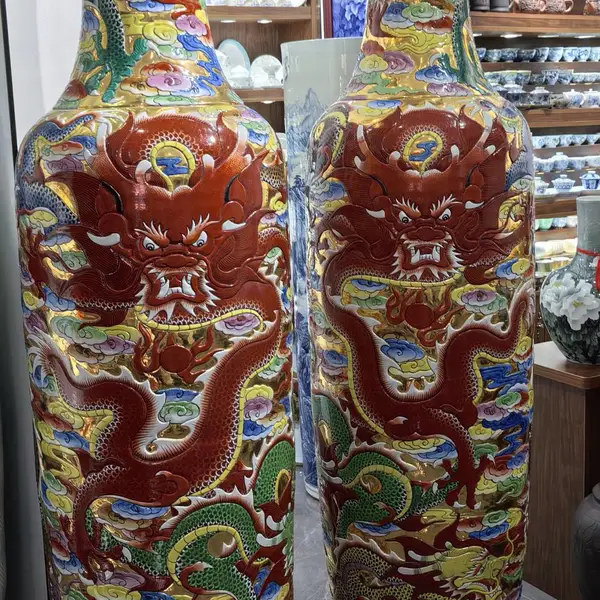 陶瓷器花瓶仿古青花瓷童子小号瓷瓶中式客厅装饰品办公室