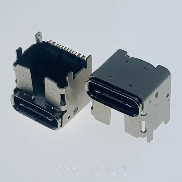 TYPE-C 16PIN母座 垫高5.17/CH=6.75mm/四脚插板SMT/L=8.0mm