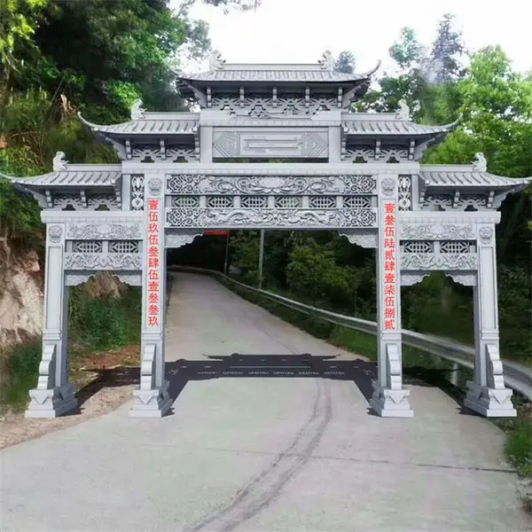 村口石门楼吉祥图案雕刻 农村景区石牌坊 石牌楼样式