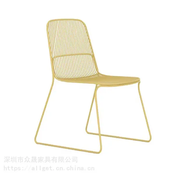 深圳众晟家具钢丝休闲椅可叠落餐椅带坐垫铁艺椅子学生阅览培训椅