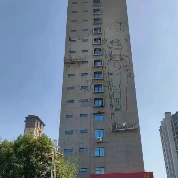 河南安阳外墙高空墙体彩绘壁画_电厂化工厂凉水塔冷却塔烟囱手绘涂鸦美化