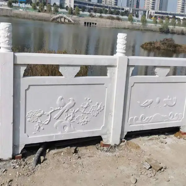 汉白玉石雕栏杆/栏板雕刻/草白玉石雕栏板加工生产厂家