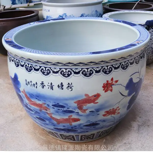 景德镇陶瓷大缸厂家 提供定做陶瓷养鱼庭院瓷缸 门海摆放荷花水缸