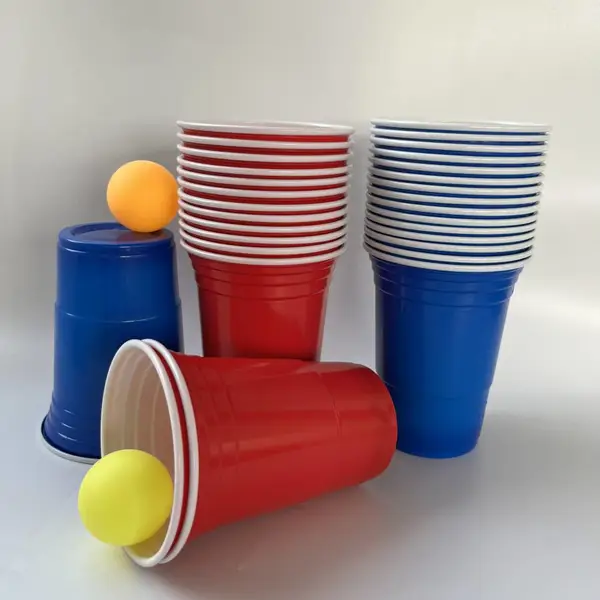 外贸出口经典款beerpong红白蓝白双色游戏杯16OZ一次性塑料杯