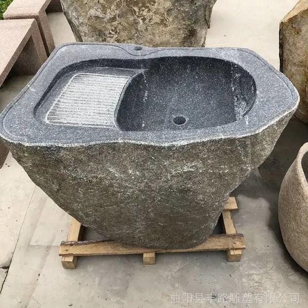 天然鹅卵石溪石落地式立柱整体洗手盆面盆庭院户外摆件