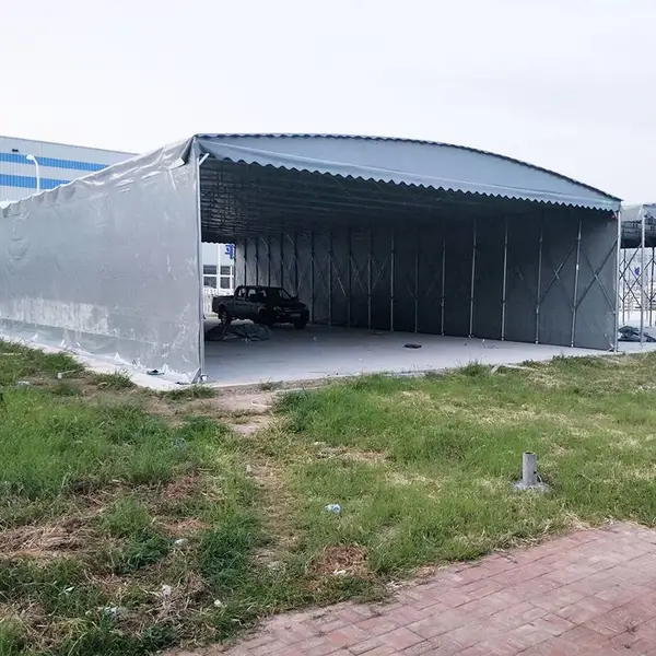 清远移动推拉雨棚 安装自动防阳帐篷 STQC-01 清城大型仓储货物棚