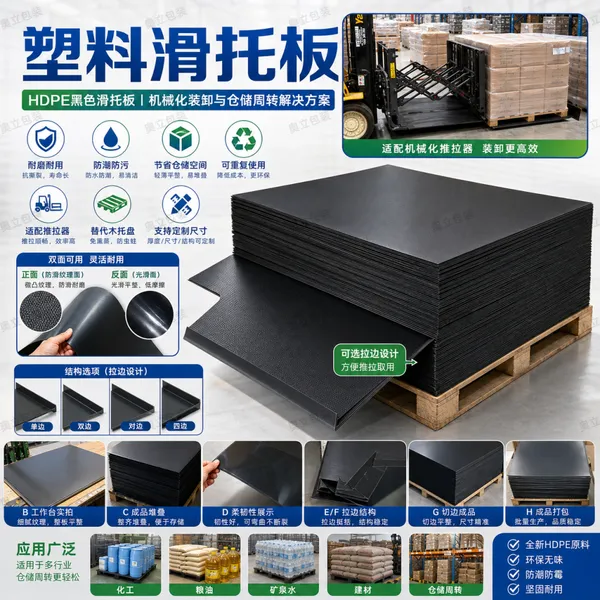 厂家直销黑色HDPE塑料滑托板 防静电导电滑托盘 物流仓库周转可循环使用
