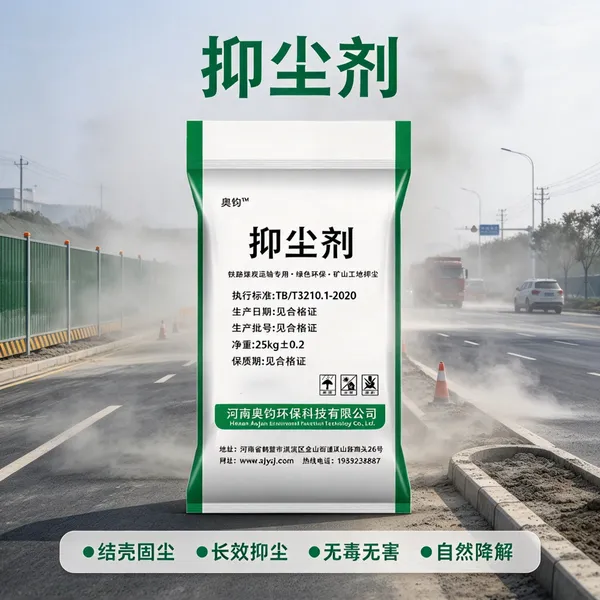 鹤壁奥钧环保粉状抑尘剂速溶不结块 1:500 配比 铁路运煤矿山堆场工地道路结壳固尘防尘剂