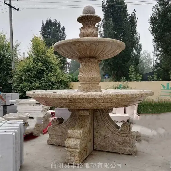 石雕喷泉欧式水钵大理石黄锈石庭院流水***球喷水池水景雕塑