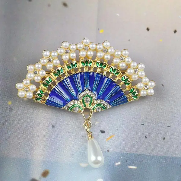 扇形精美胸针DIY珍珠空托配件金属饰品厂
